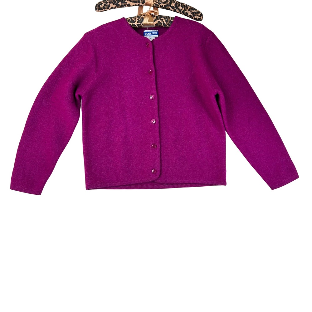 Pendleton Cardigan Womens Sweater Crew Neck M Magenta Button Up Wool VTG